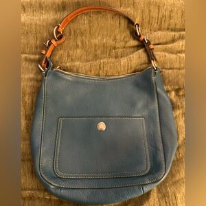 Coach Teal Blue Leather Shoulder Bag with Leather-Link Strap